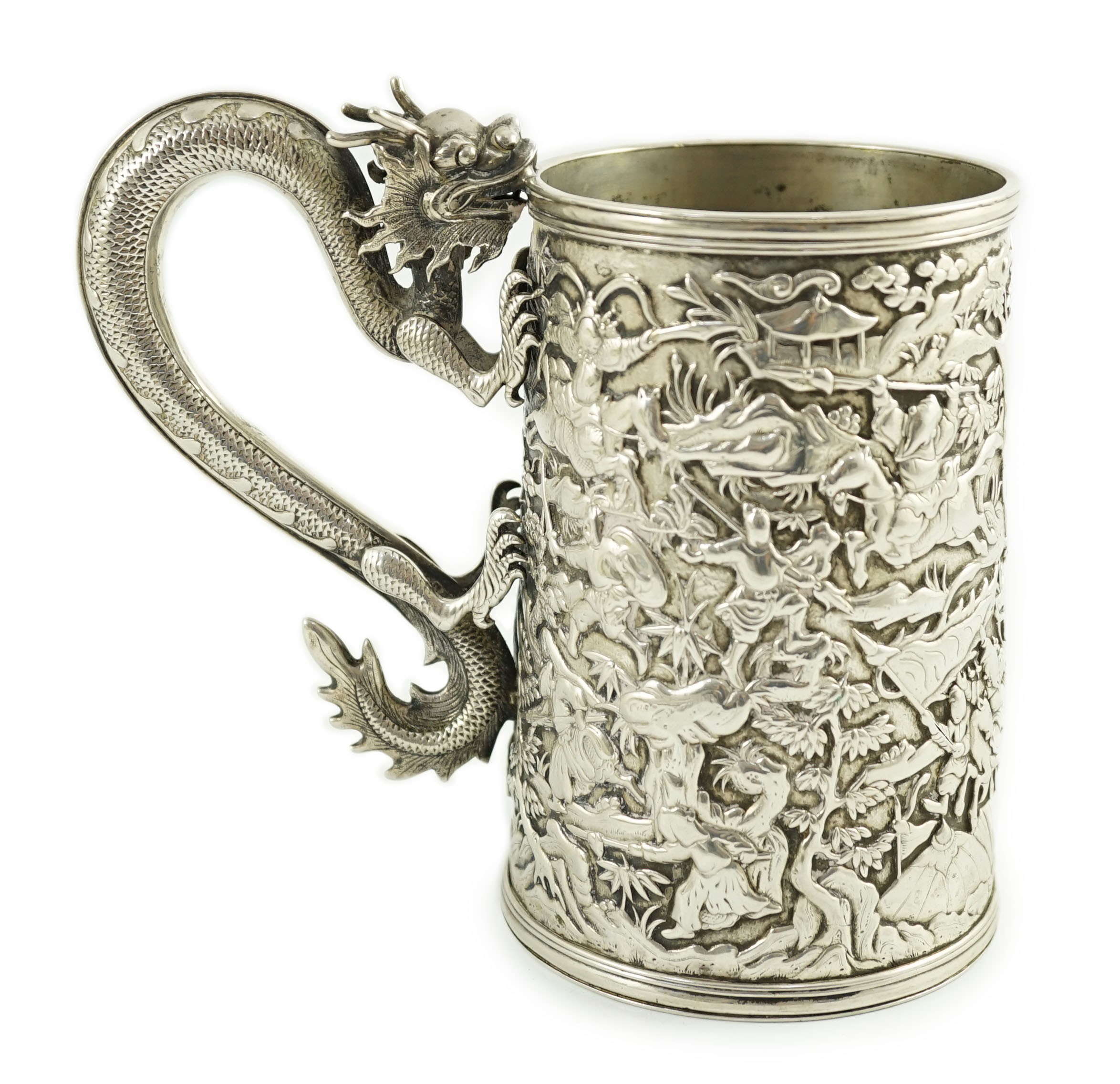 A late 19th century Chinese Export double skinned silver mug, by Leeching?
